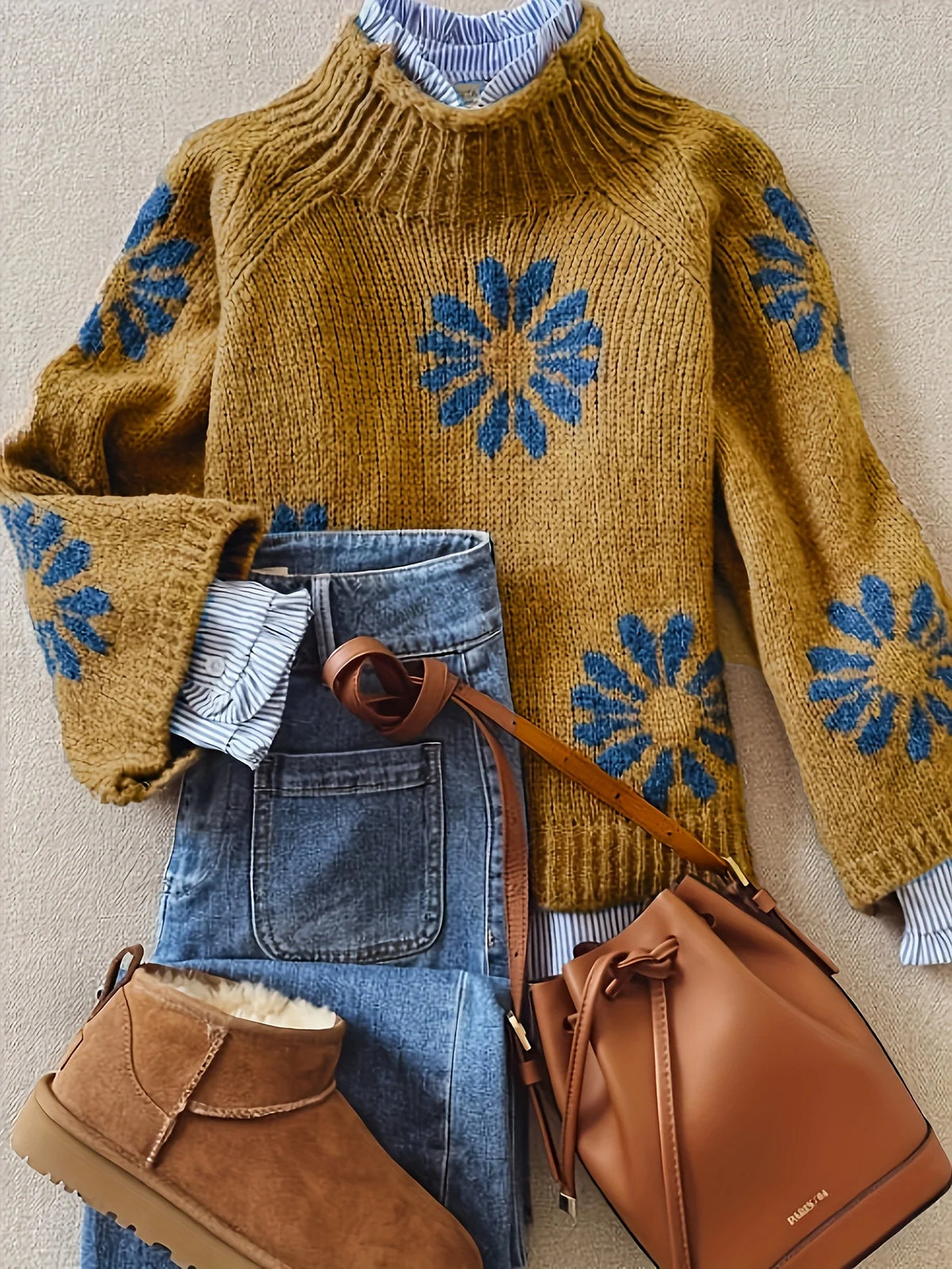 Blossom-Knit High Neck Sweater | Women's Sweater with Floral Design 1
