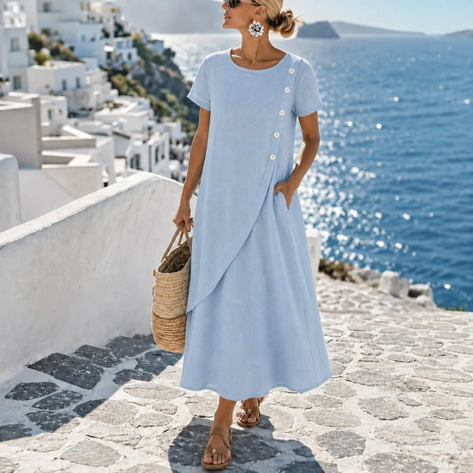 Blush Pink Midi Dress | Women's Asymmetric Button Dress with Pockets 0