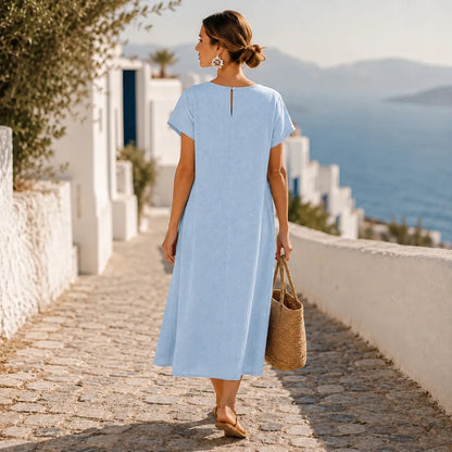 Blush Pink Midi Dress | Women's Asymmetric Button Dress with Pockets 2