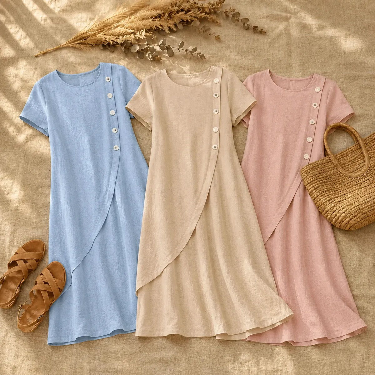 Blush Pink Midi Dress | Women's Asymmetric Button Dress with Pockets 6