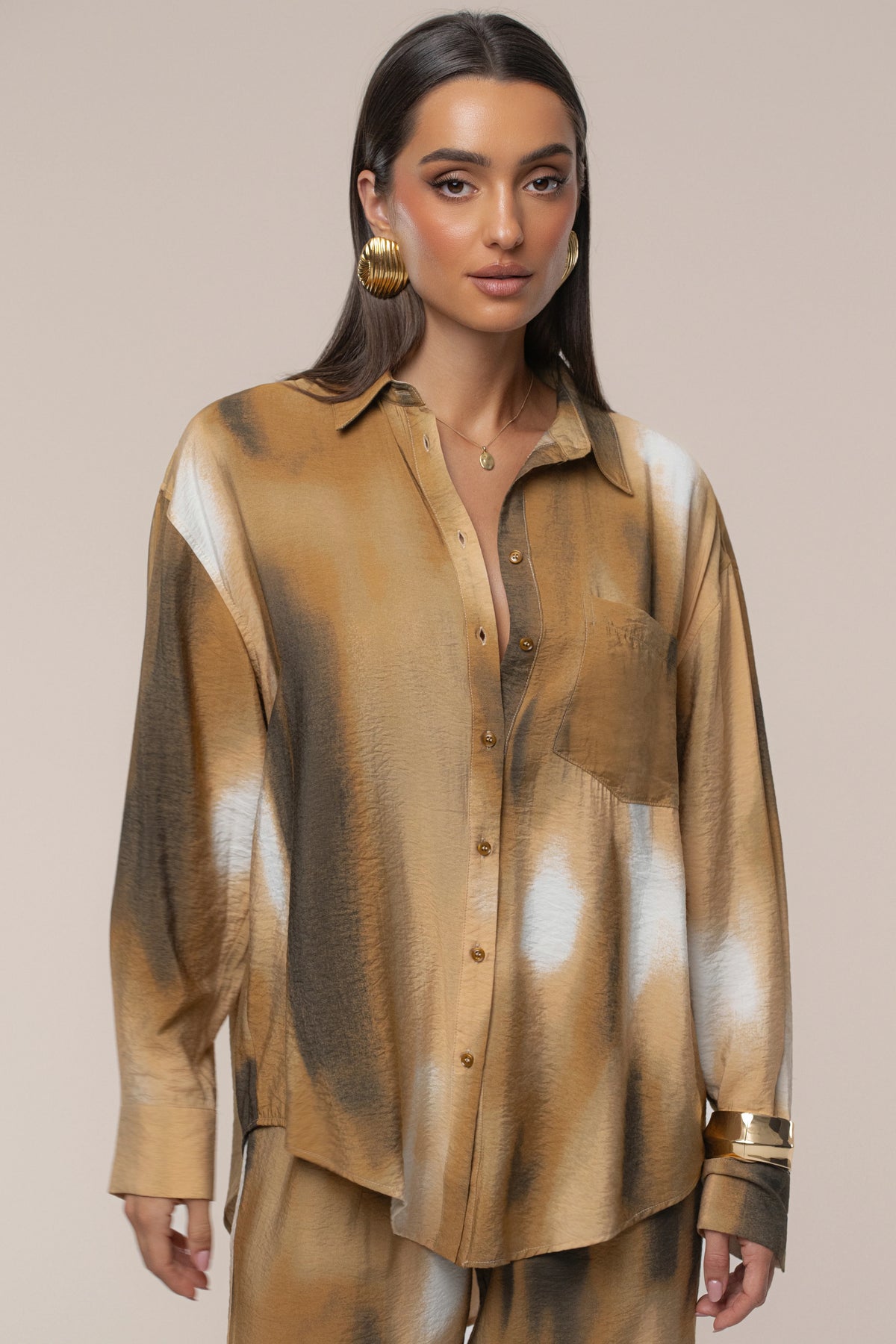 Brown Celestial Sands | Women's Long Sleeve Blouse 0