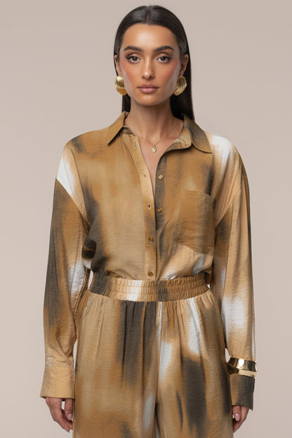 Brown Celestial Sands | Women's Long Sleeve Blouse 1