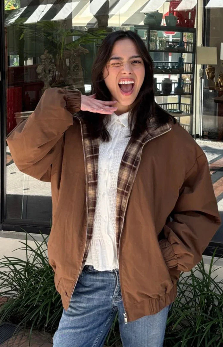 Brown Plaid Puffer Jacket | Women's Winter Coats 0