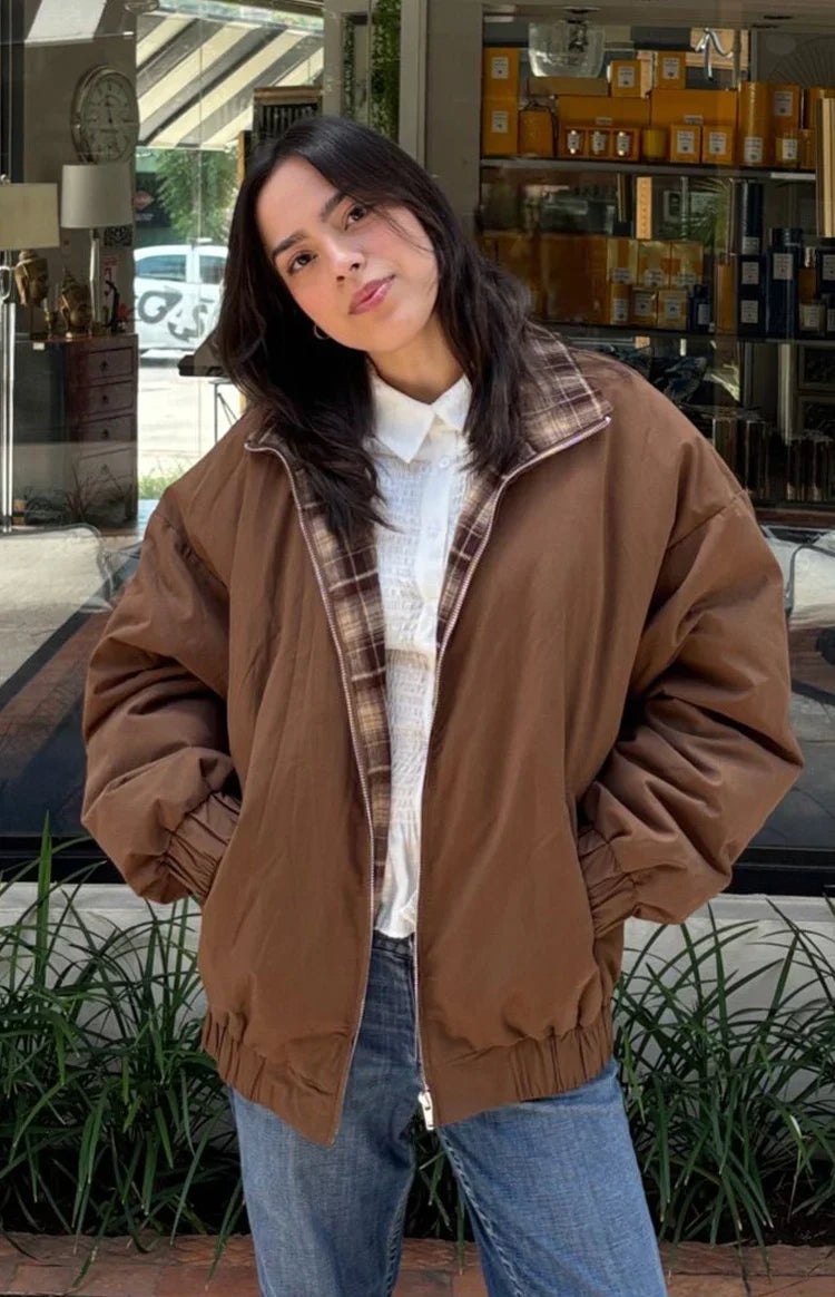 Brown Plaid Puffer Jacket | Women's Winter Coats 2