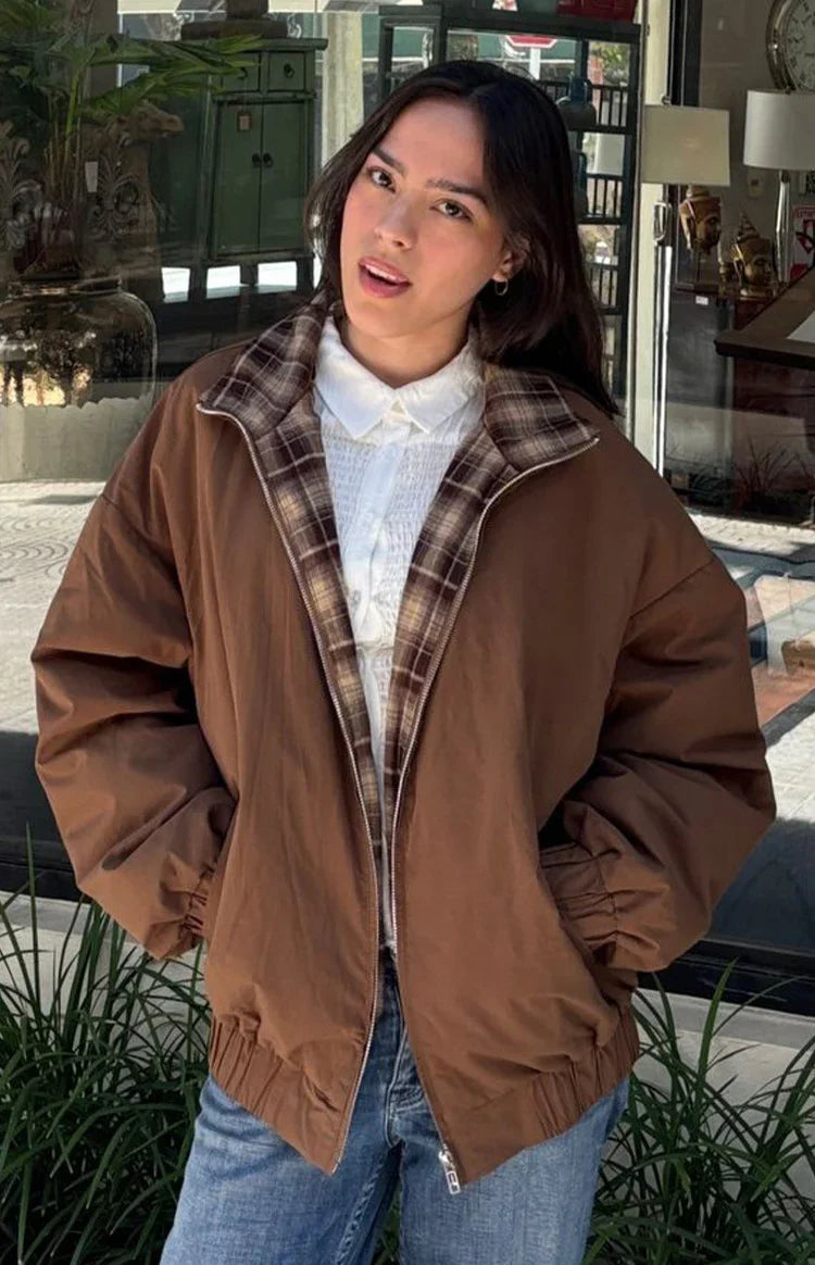 Brown Plaid Puffer Jacket | Women's Winter Coats 3