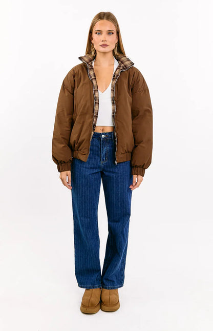 Brown Plaid Puffer Jacket | Women's Winter Coats 5