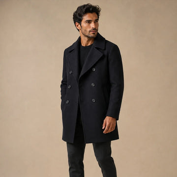 Buckingham | Men's Double Breasted Peacoat Black