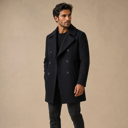 Buckingham | Men's Double Breasted Wool Peacoat Black 0