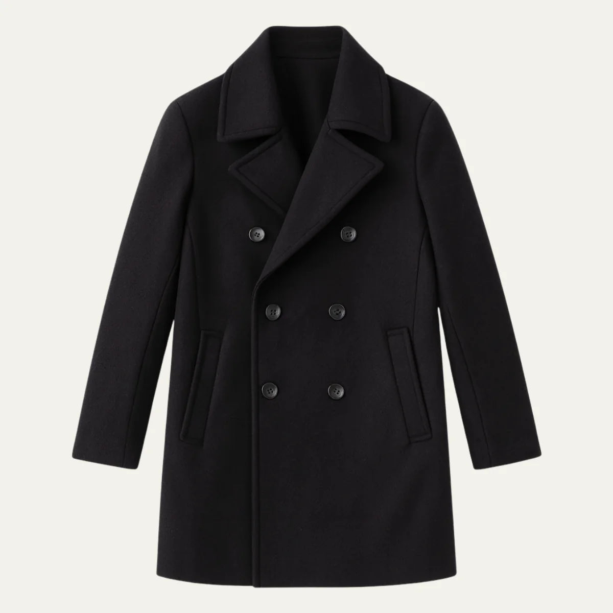 Buckingham | Men's Double Breasted Wool Peacoat Black 1