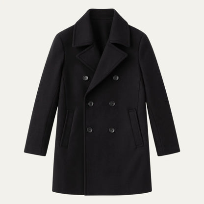 Buckingham | Men's Double Breasted Wool Peacoat Black 1