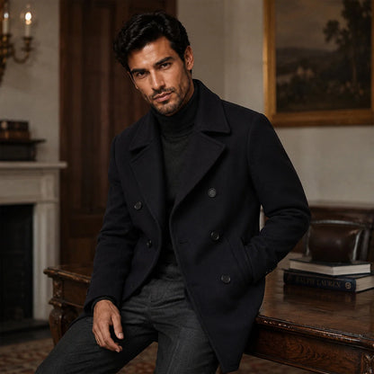 Buckingham | Men's Double Breasted Wool Peacoat Black 4