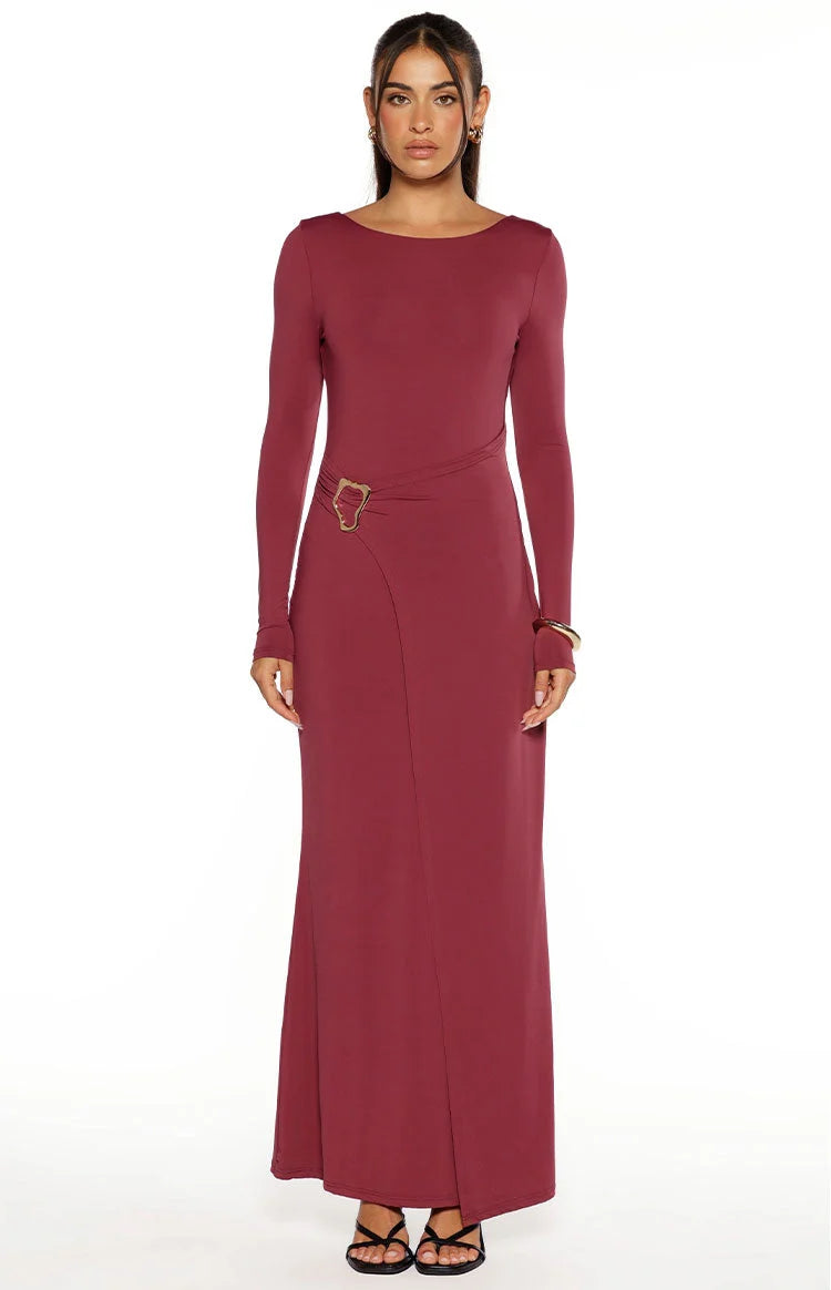 Burgundy Long Sleeve Maxi Dress | Women's Wrap Dress 1