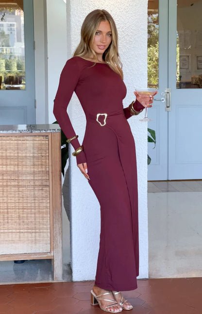 Burgundy Long Sleeve Maxi Dress | Women's Wrap Dress 2