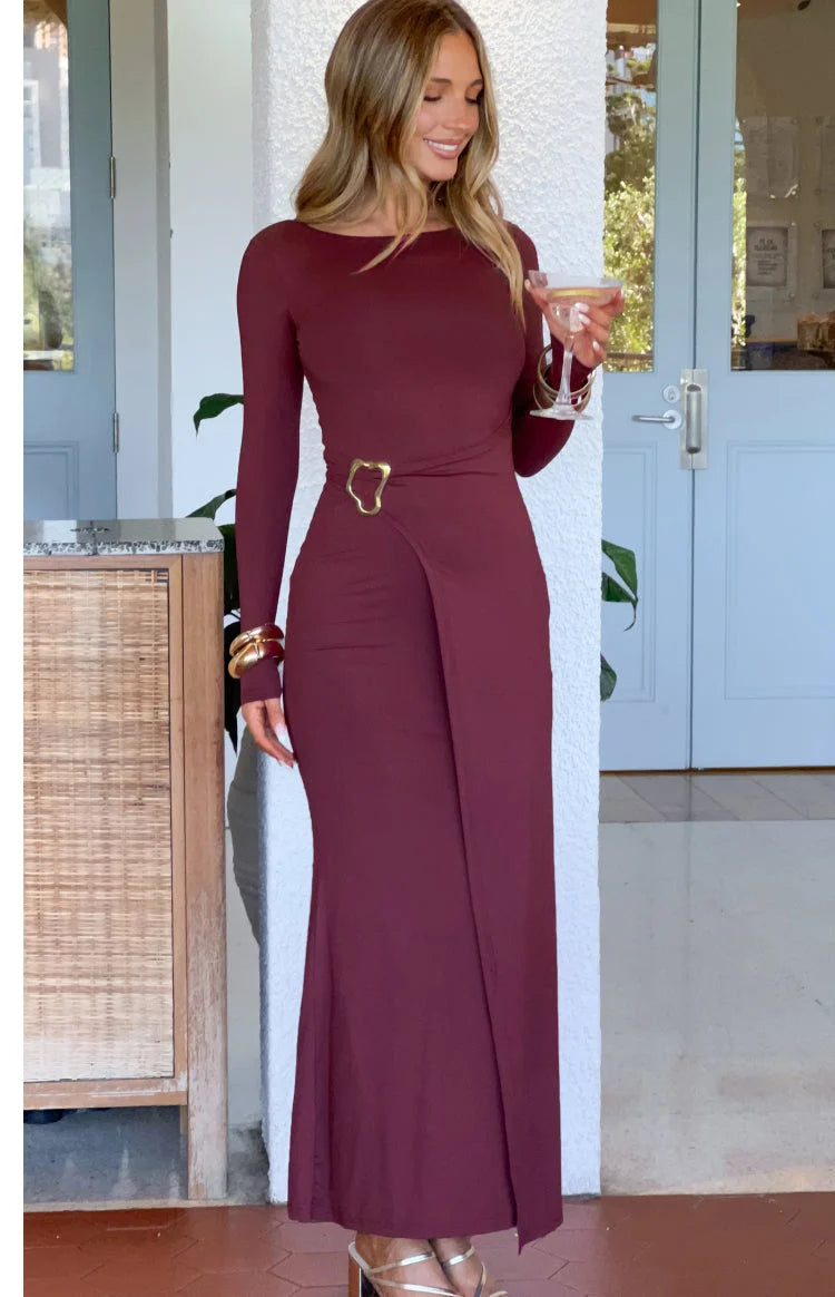 Burgundy Long Sleeve Maxi Dress | Women's Wrap Dress 3