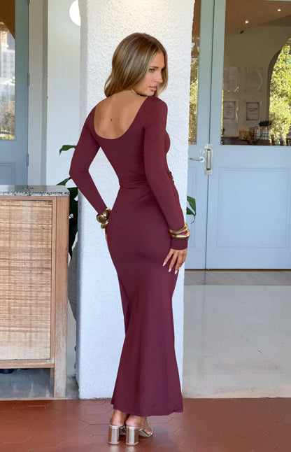 Burgundy Long Sleeve Maxi Dress | Women's Wrap Dress 5