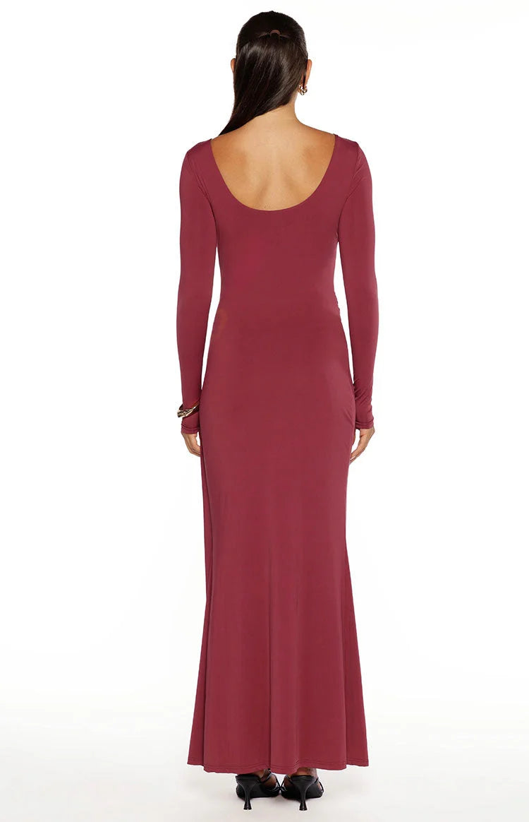 Burgundy Long Sleeve Maxi Dress | Women's Wrap Dress 7