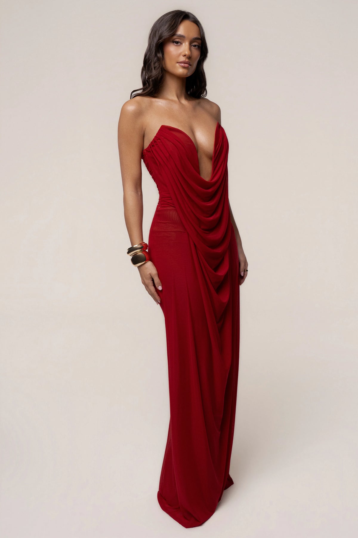 Burgundy Sculpted Mesh Maxi Dress | Long Dress for Women 4