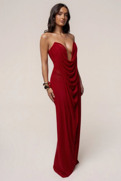 Burgundy Sculpted Mesh Maxi Dress | Long Dress for Women 4