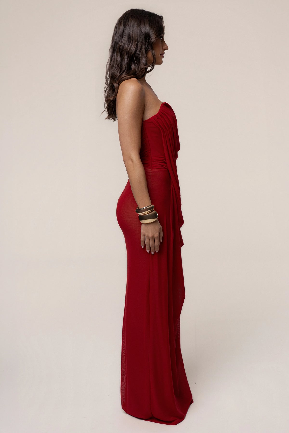 Burgundy Sculpted Mesh Maxi Dress | Long Dress for Women 5
