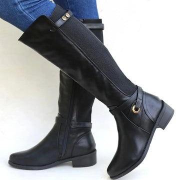 Camila | Women's Black Knee-High Boots with Buckle Detail