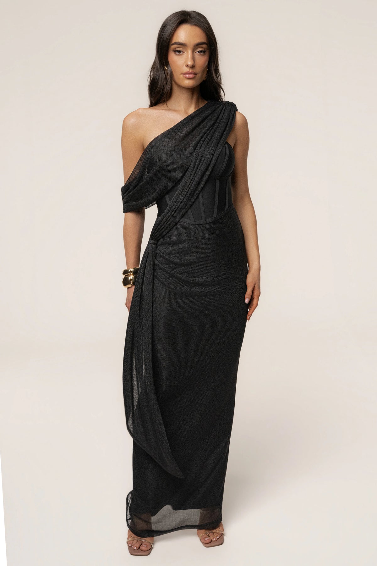 Celestina | Black Maxi Dress with Asymmetric Neckline 4