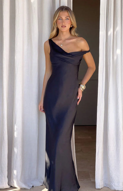 Charm | Black Satin Off Shoulder Maxi Dress 3