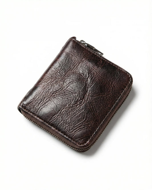 Compact Cowhide Leather Zip Wallet | Everyday Essentials 0