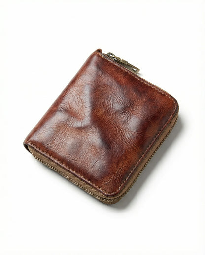 Compact Cowhide Leather Zip Wallet | Everyday Essentials 10