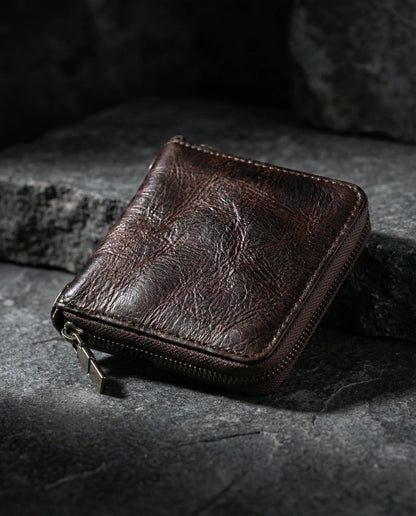 Compact Cowhide Leather Zip Wallet | Everyday Essentials 5