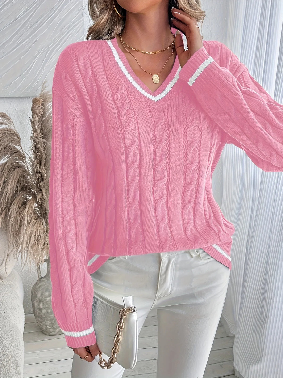 Constance | Women's Cable-Knit V-Neck Sweater 4