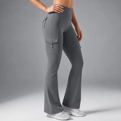 Curvana | High-Waisted Ruched Flare Cargo Leggings 10