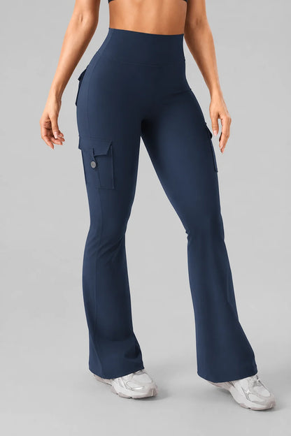 Curvana | High-Waisted Ruched Flare Cargo Leggings 13
