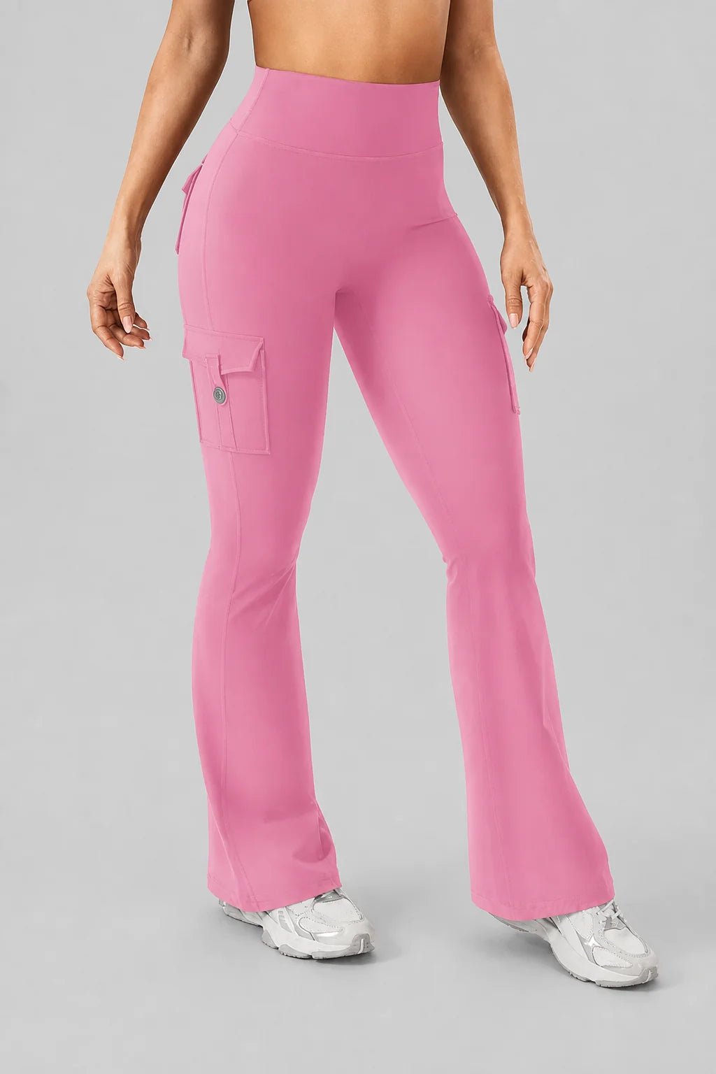 Curvana | High-Waisted Ruched Flare Cargo Leggings 15
