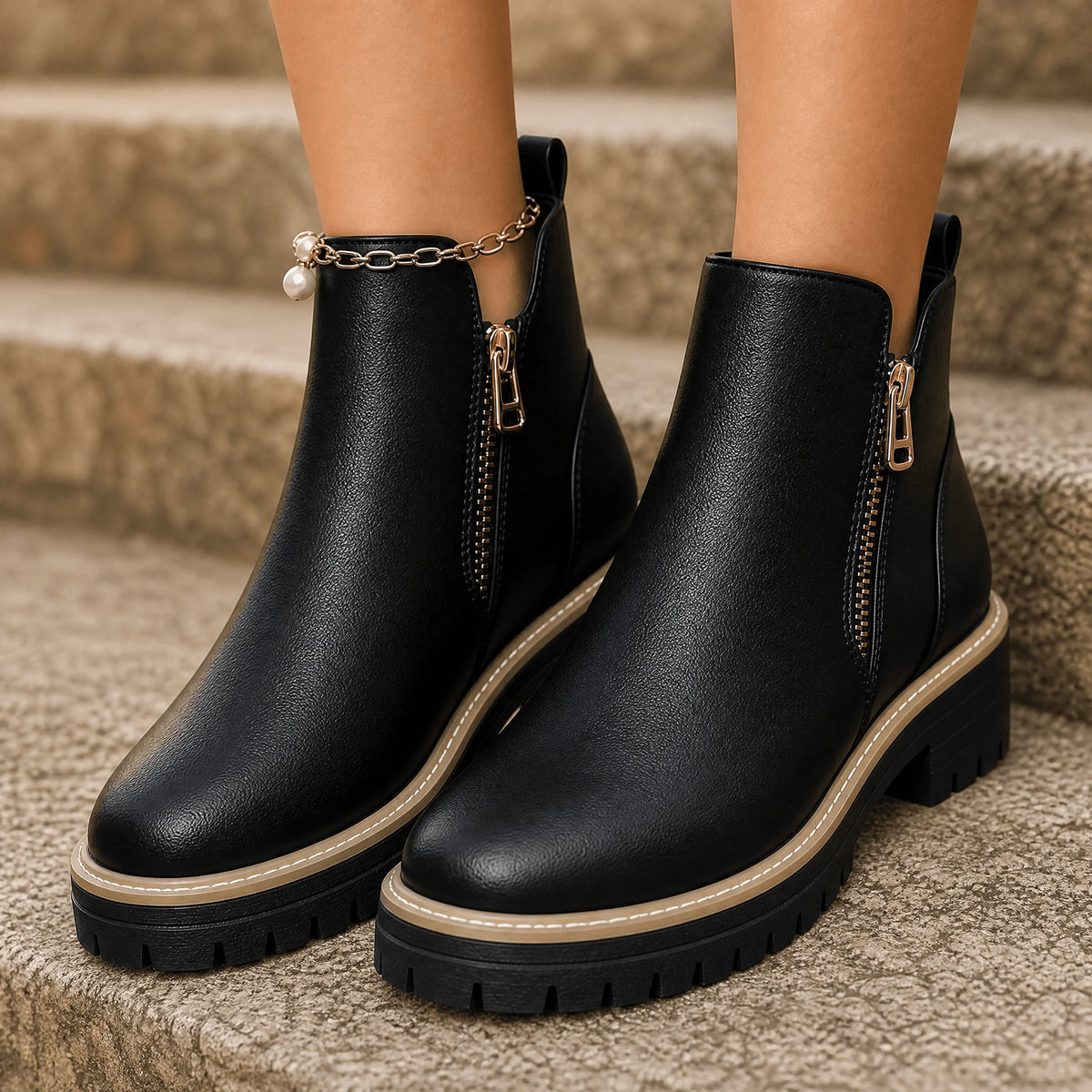 Cushioned Platform Black Chelsea Boots | Women's Ankle Boots 0