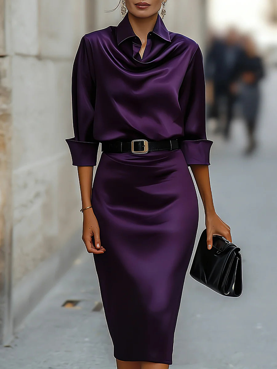 Deep Navy Satin Midi Dress | Women's Cocktail Dress 6
