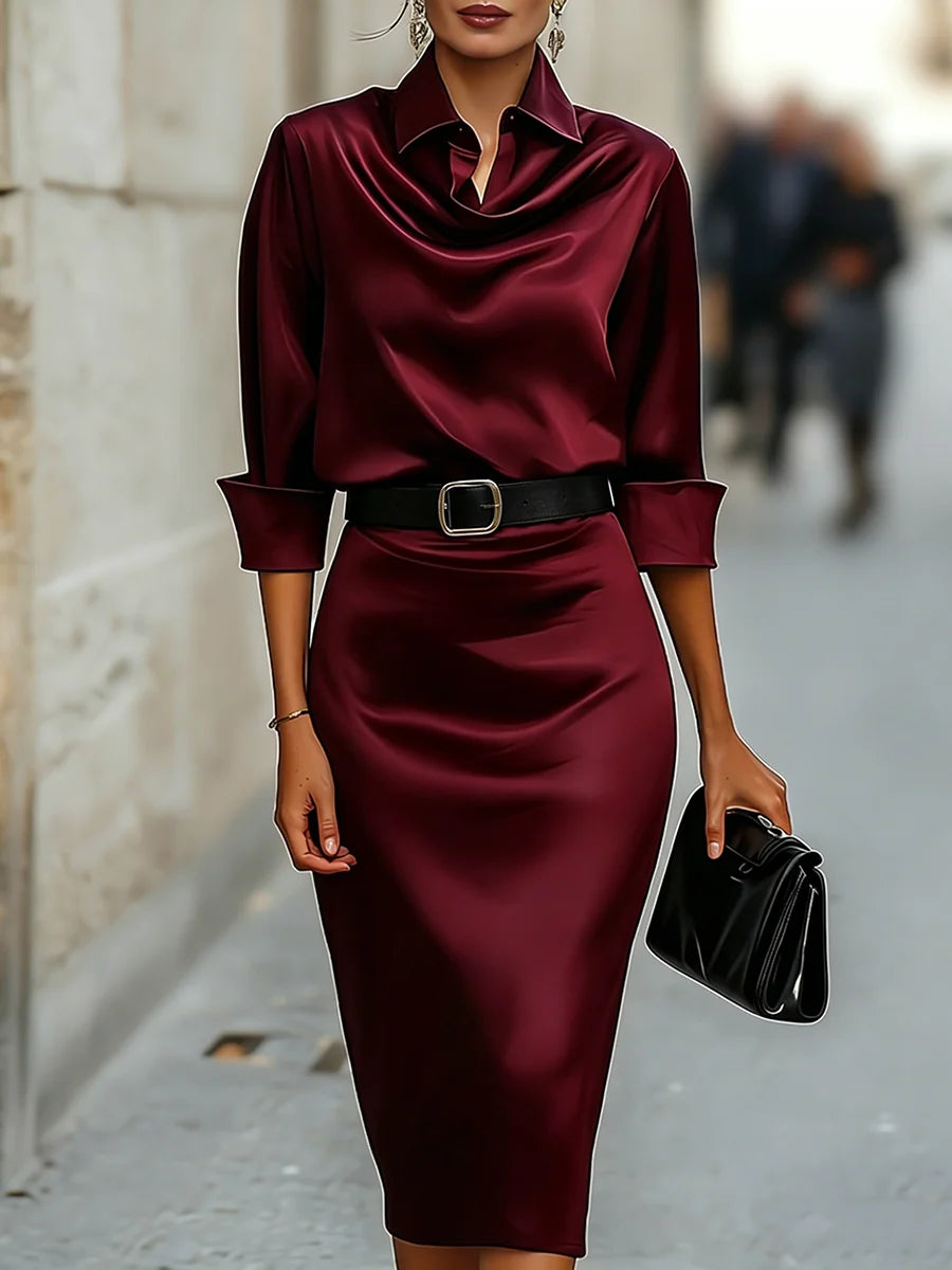 Deep Navy Satin Midi Dress | Women's Cocktail Dress 7