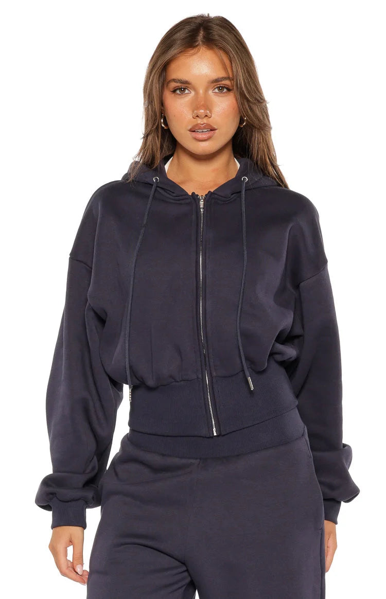 Dora | Navy Zip-Up Fleece Hoodie for Women 2