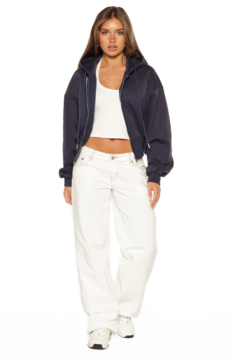 Dora | Navy Zip-Up Fleece Hoodie for Women 7