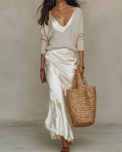 Elena | Midi Satin Dress with Sweater Set 6