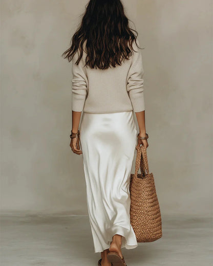 Elena | Midi Satin Dress with Sweater Set 8