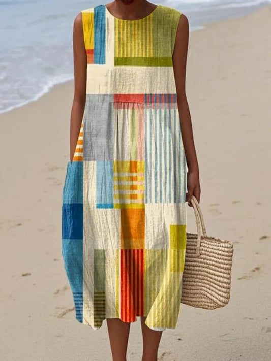 Elena | Women's Sleeveless Midi Dress Geometric Print 0