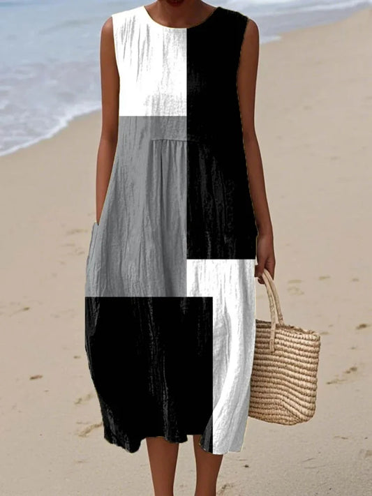 Elena | Women's Sleeveless Midi Dress Geometric Print 4