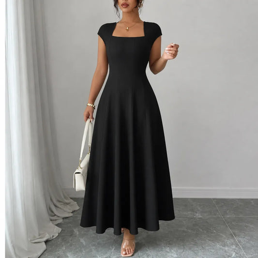 Elowyn | White Midi Dress with Square Neck A-Line Design 0