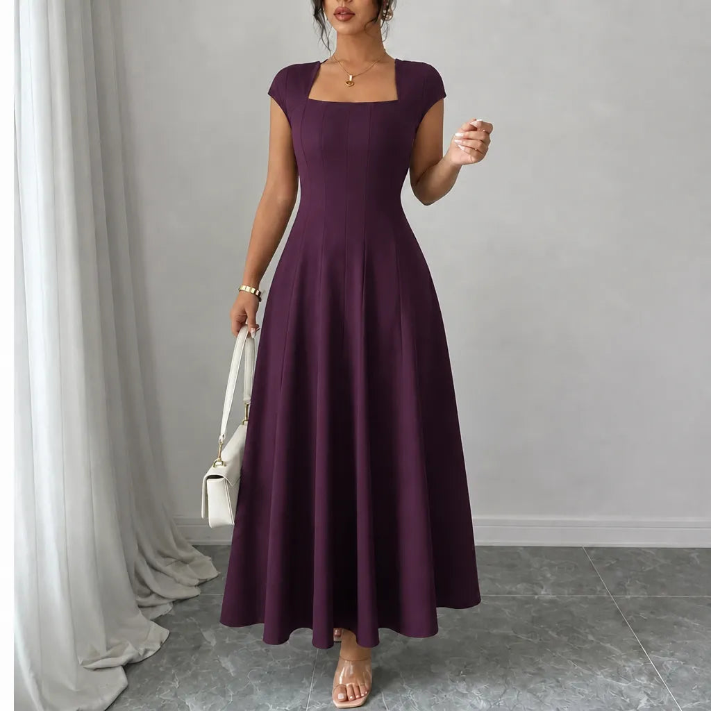 Elowyn | White Midi Dress with Square Neck A-Line Design 7