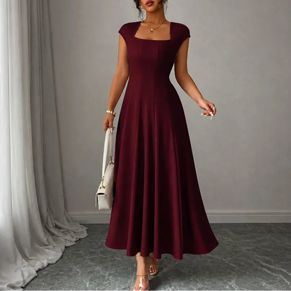 Elowyn | White Midi Dress with Square Neck A-Line Design 9