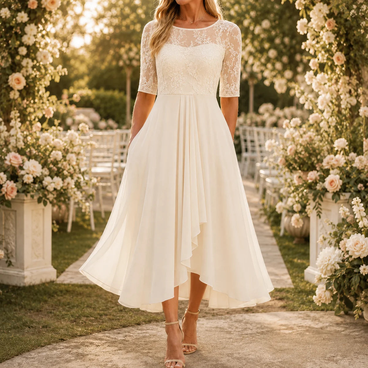 Embroidered Lace Midi Dress | Women's Formal Cocktail Dress 1