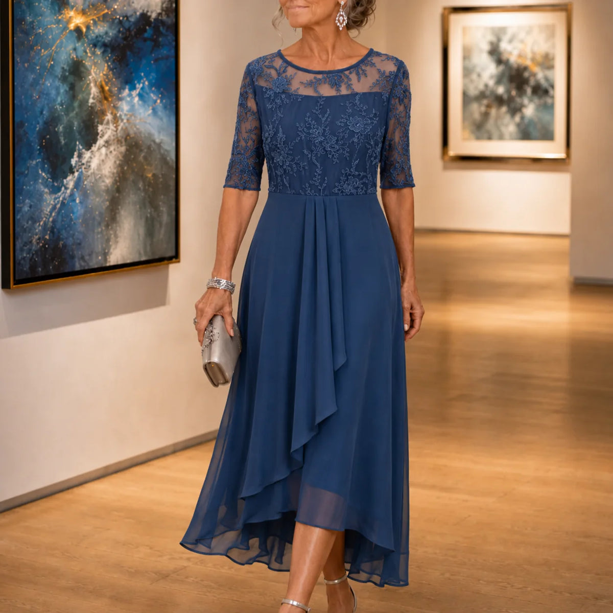 Embroidered Lace Midi Dress | Women's Formal Cocktail Dress 12