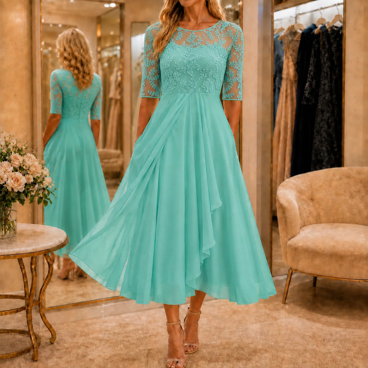 Embroidered Lace Midi Dress | Women's Formal Cocktail Dress 13