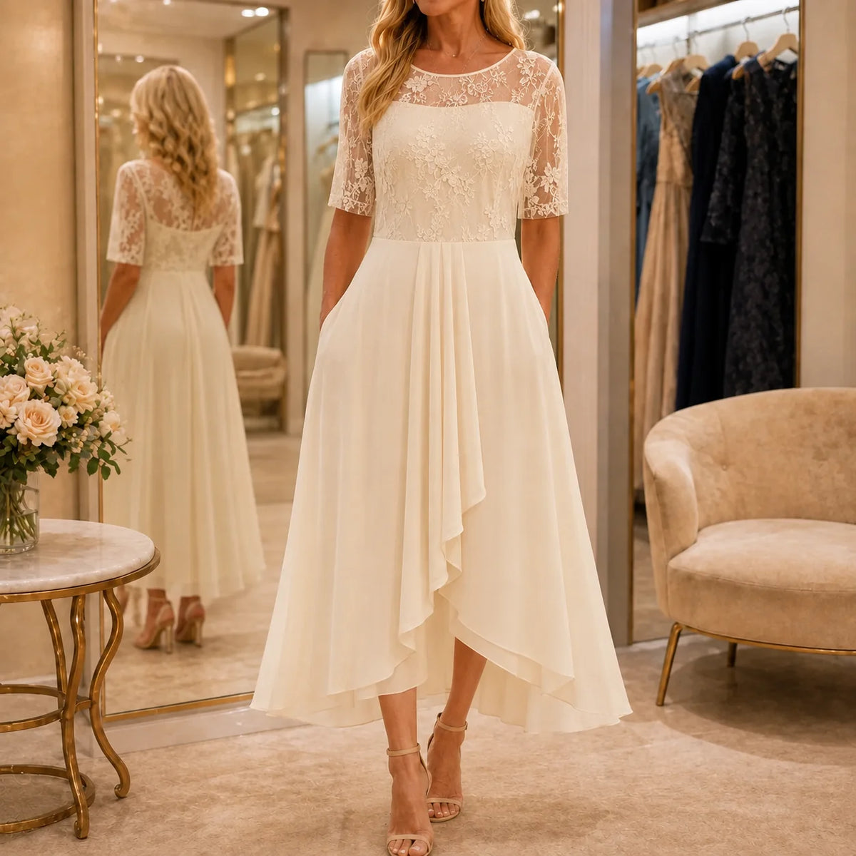Embroidered Lace Midi Dress | Women's Formal Cocktail Dress 16