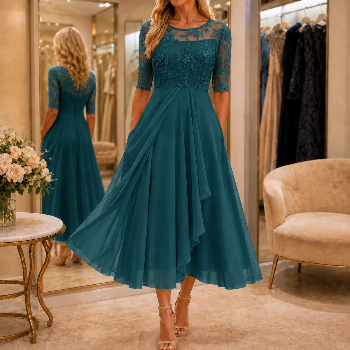 Embroidered Lace Midi Dress | Women's Formal Cocktail Dress 17